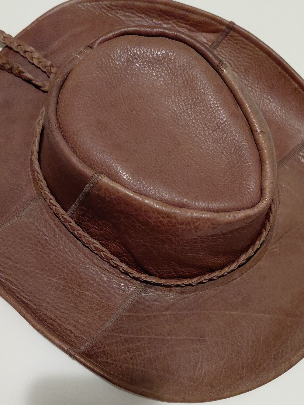 Men's Brown Leather Outback Hat with Braided Band